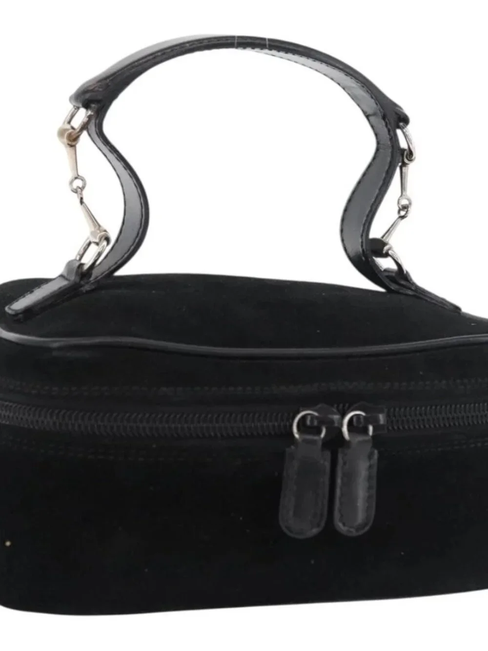 GUCCI Horsebit Vanity Bag Hand Bag Suede Black Silver 032 1705 0141 Auth
